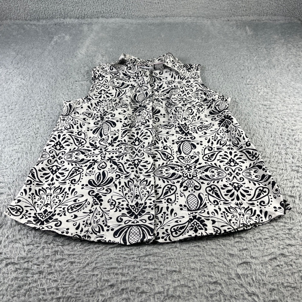 Croft & Barrow Mens Black White Paisley Sleeveless Button Down Blouse Size M